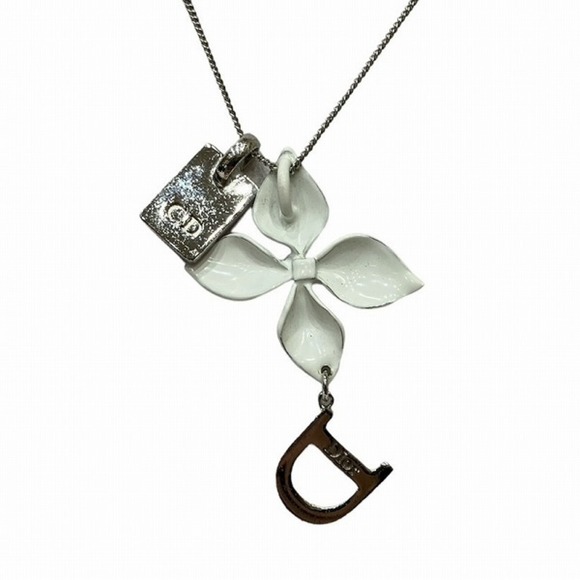 CHRISTIAN DIOR Dior Trotter Flower Motif Logo Brand Accessory Necklace Ladies - Picture 4 of 9